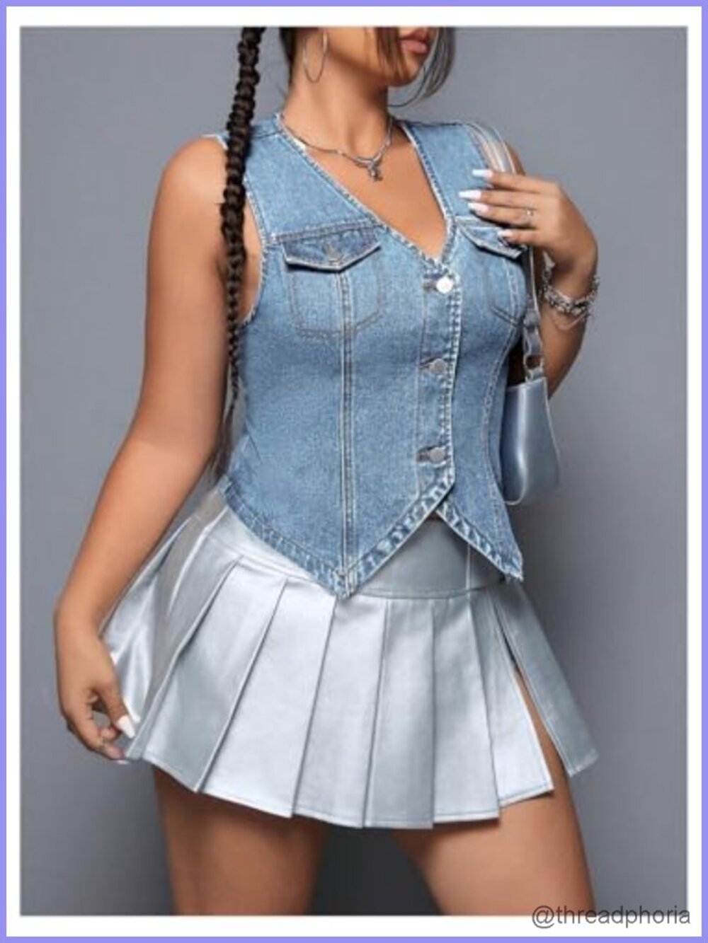 Plus Size Sleeveless Denim Vest V Neck Button Front Asymmetrical Hem - Picture 5 of 5